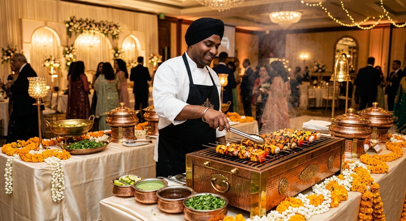 Chef serving fresh pure vegetarian food at a live counter in Barsana Resort